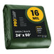 A green ProTarp with a yellow label wrapped in a roll.