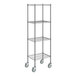 A Steelton chrome wire shelving unit with wheels.