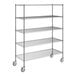 A Steelton chrome wire shelving unit with wheels.