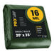 A green ProTarp with reinforced edges in packaging with yellow accents.