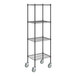 A Steelton black wire shelving unit with wheels.