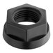 A black plastic hexagonal faucet nut with a hole in the middle.