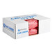 A white box of red infectious waste bags with pink bags inside.