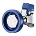 The blue and silver Waterloo pre-rinse faucet valve with a blue handle.