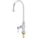 A silver T&S deck-mount faucet with a blue knob.