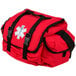 A red Medi-First emergency bag with black straps and a white symbol.