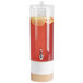 A Cal-Mil white and red plastic beverage dispenser with lemons in the infusion chamber.