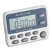 AvaTime Digital 4-Channel Kitchen Timer with Clock in white and grey.