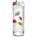 A glass of ice with fruit on a white background.