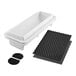 A white rectangular plastic tray with two black rubber mats and two black sponges inside.