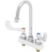 A chrome T&S deck-mount workboard faucet with two wrist action handles.
