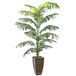 A 6 1/2' artificial Areca palm tree in a copper metal planter.