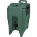 A Cambro granite green plastic insulated beverage dispenser with a handle.