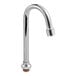 A chrome T&S swivel gooseneck faucet spout with a silver aerator.