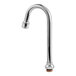 A T&S chrome swivel gooseneck faucet nozzle.