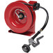 A Reelcraft red hose reel with a hose and handle.