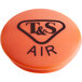 An orange T&S round press-in index with black text and a logo.