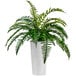 A 36" artificial fern plant in a white ribbed metal planter.