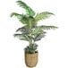 A 5' artificial areca palm tree in a basket with handles.