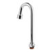 A chrome T&S swivel gooseneck faucet nozzle.