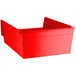 A red plastic Regency shelf bin with a white background.