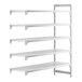 A white rectangular Cambro Camshelving Premium add on unit with 5 shelves.