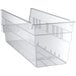 A clear plastic Regency shelf bin with a handle.