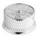 A silver metal Garde XL food mill sieve with holes in it.