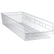 A Regency clear plastic shelf bin with a handle.