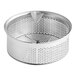 A silver metal Garde XL food mill sieve with holes.