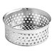 A silver metal Garde XL food mill sieve with holes.