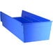 A Regency blue plastic shelf bin with an open lid.