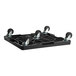 A black plastic dolly with wheels.