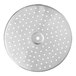 A white circular metal disc with holes.