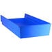 A Regency blue plastic shelf bin with two compartments.