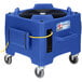 A blue Powr-Flite downdraft dryer with a fan on wheels.