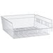 A clear plastic Regency shelf bin with a handle.