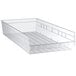 A clear Regency plastic shelf bin.