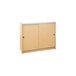 A maple wooden showcase with safety glass doors.