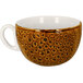 A brown and white porcelain breakfast cup with a handle.