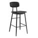 A Lancaster Table & Seating black barstool with black vinyl padded seat and backrest.