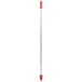 A white pole with a red and silver handle.