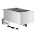 A stainless steel drop-in hot food well with a wire attached.