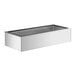 A white rectangular counter with a rectangular stainless steel container inside.