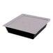 A black and silver LloydPans square pizza pan separator lid on a silver tray.