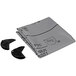 A folded grey plastic bag with black rubber pieces inside.