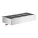 A white rectangular ServIt drop-in hot food well with four compartments.