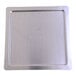 A silver metal LloydPans square lid on a square metal plate.