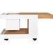 A white and brown Astella outdoor mobile bar table with drawers.