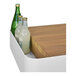 An Astella white outdoor mobile bar with a wooden tray holding bottles and a bottle opener.